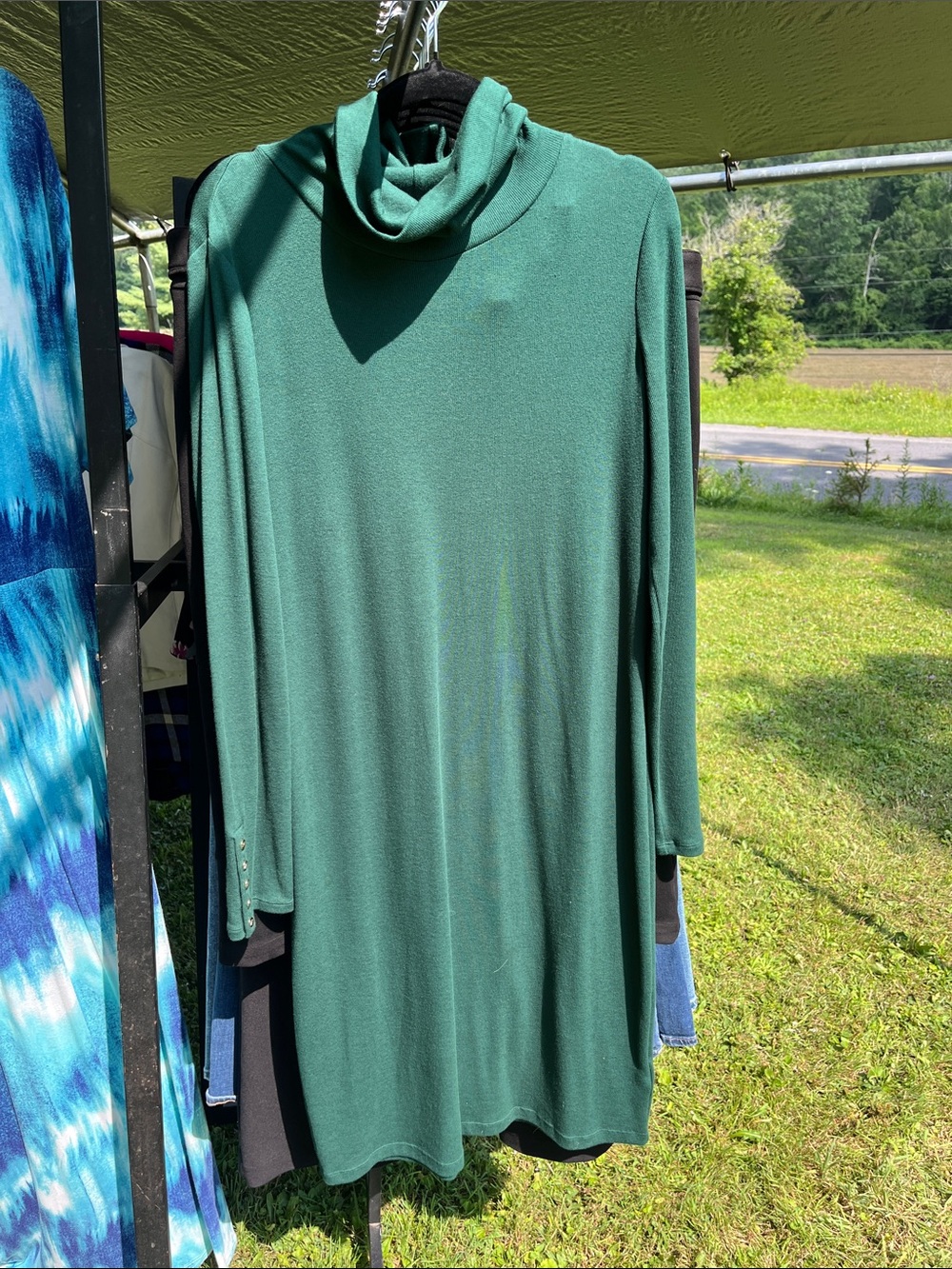 Ralph Lauren Dark Green Long Sleeve Cowl Neck Dress with Gold Buttons